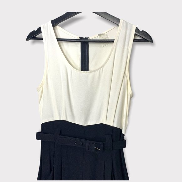 Vintage 90s Off White Black Sleeveless Belted Jumpsuit Medium - Picture 2 of 15